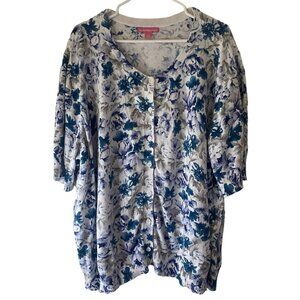 Woman Within Cotton Button Up Cardigan Sweater Womens 4XL (34-36) Floral Plus Si